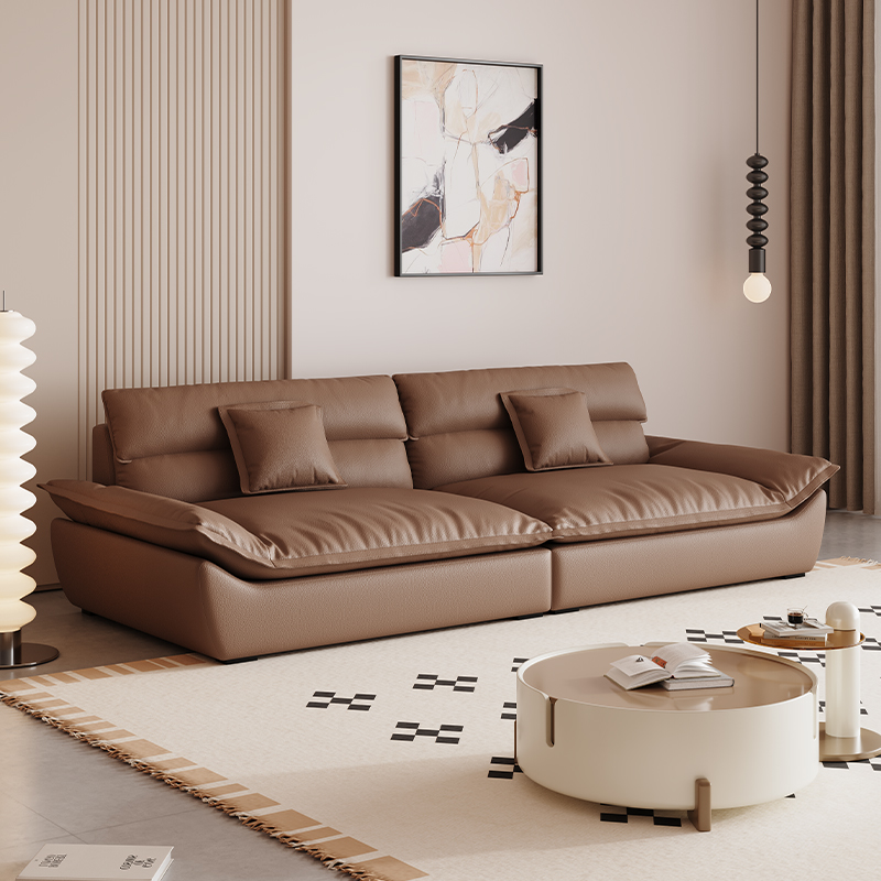 Modern Solid Color Scratch-defiant Standard Sofa in Light Gray/Taupe/Citrus Color, 3-seater with 2 Pillows - image 3