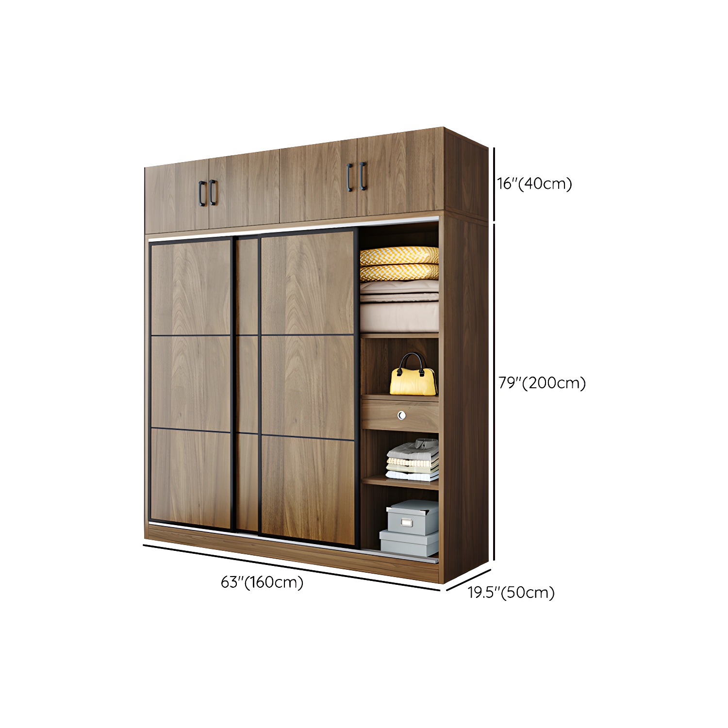 Modern Style Freestanding Wardrobe Pine Wood Wardrobe with Drawer - image 23