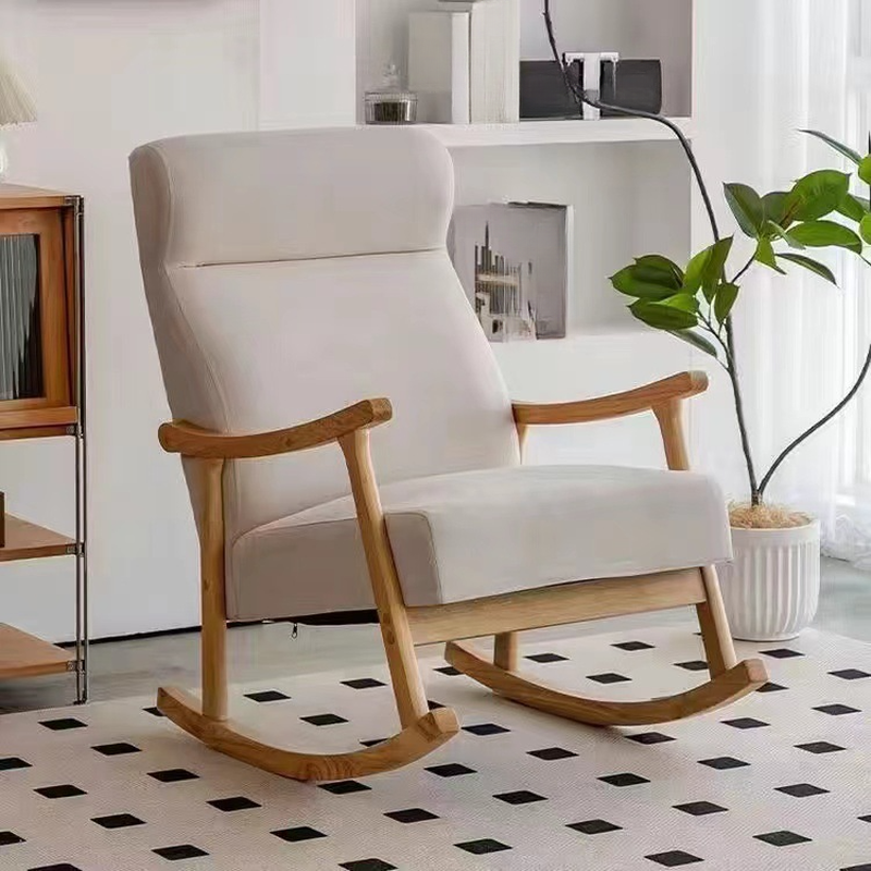 Modern Simple Style Wood Rocking Chair Couch with Cushioned Track Arm