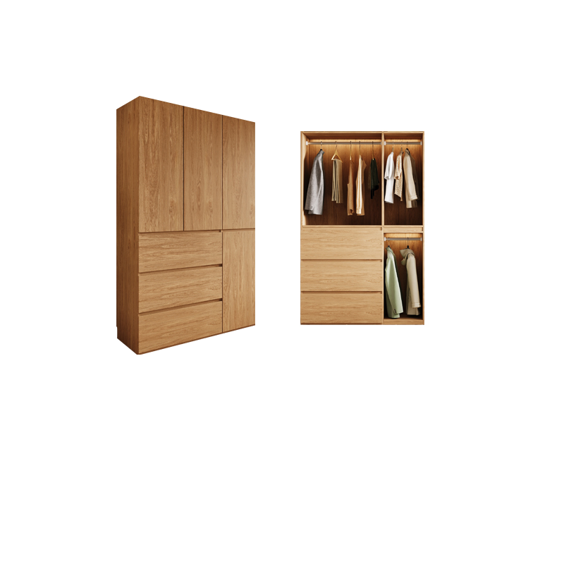 Wood Grain Minimalist Laminate Wardrobe Closet with Soft Close Drawer, Soft Close Door, Interior Shelves, and Clothing Rod - image 4