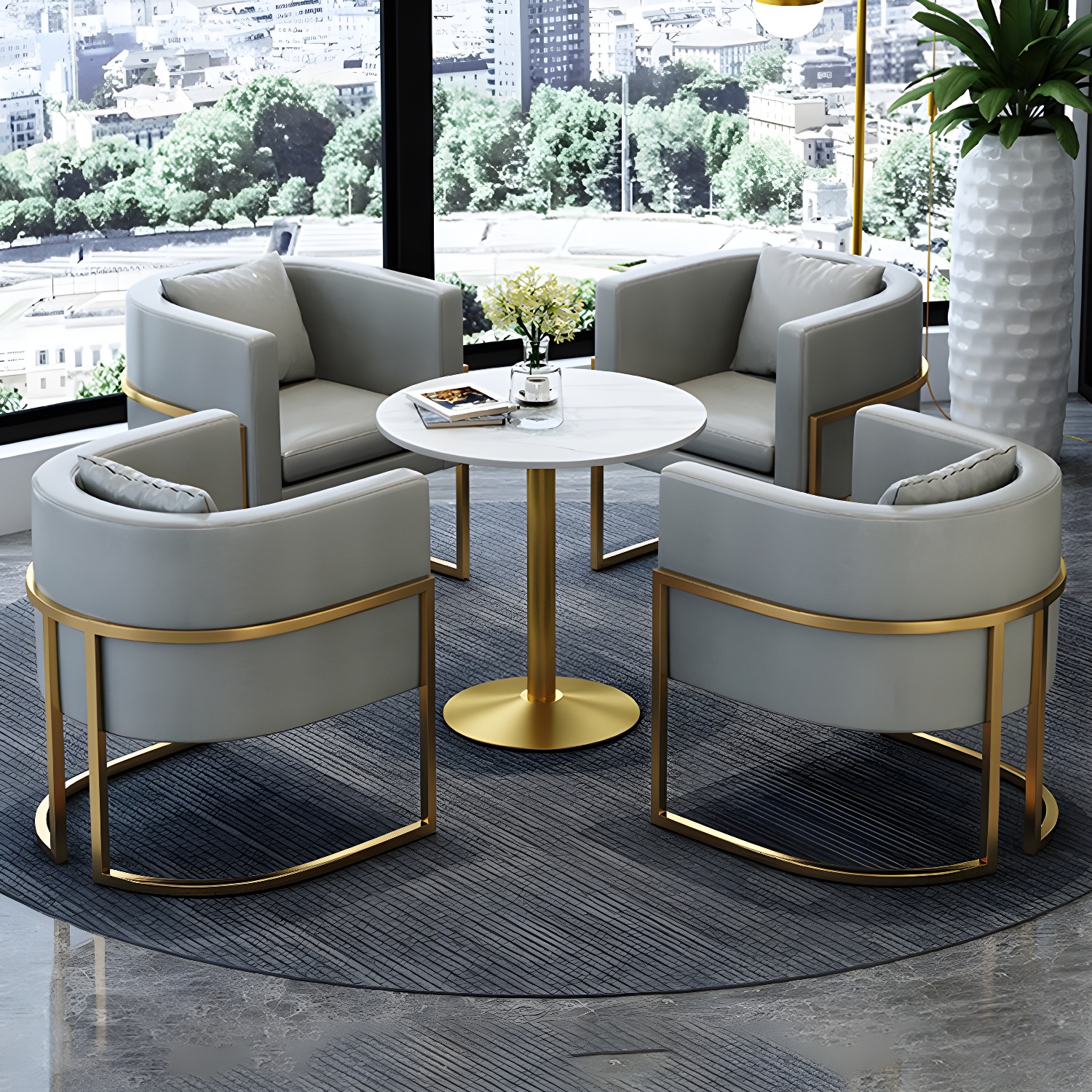 Parsons Arm Chair Leather Indoor Dining Chair with Gold Frame - image 9