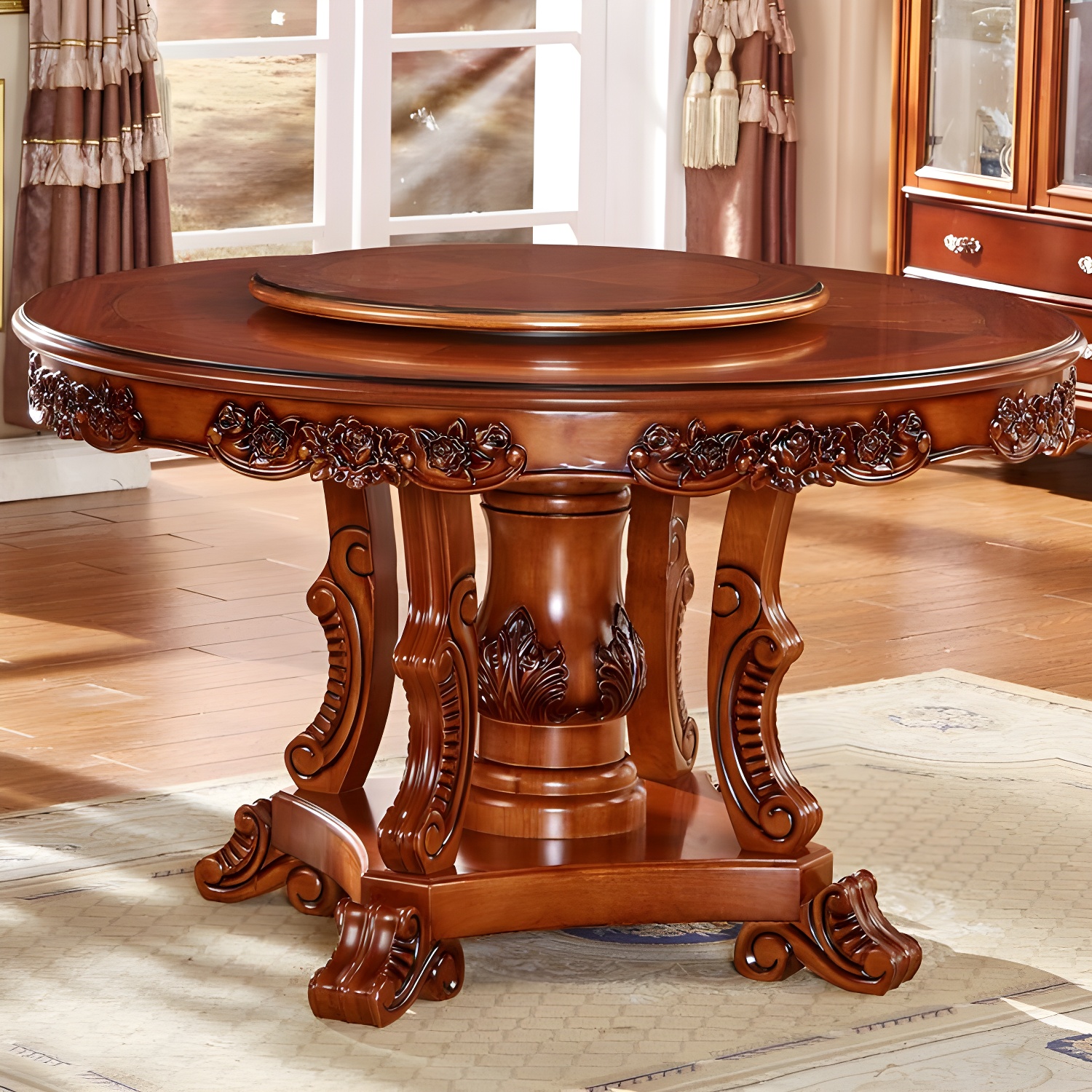 Rubberwood Base Victorian Round Table Pedestal Base Table for Dining Room - image 12