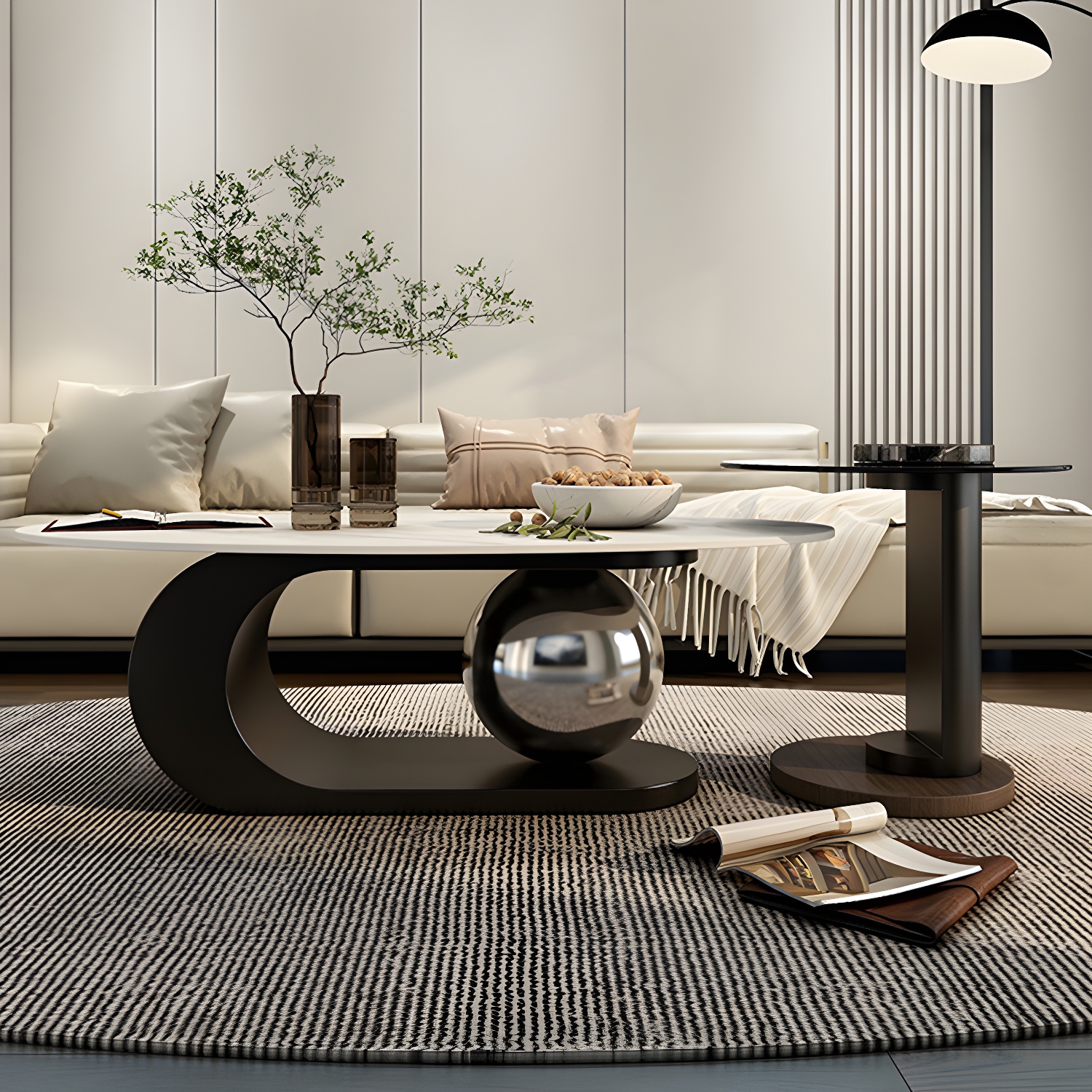 14"H Glam Coffee Table Slate Oval Pedestal Coffee Cocktail Table - image 4