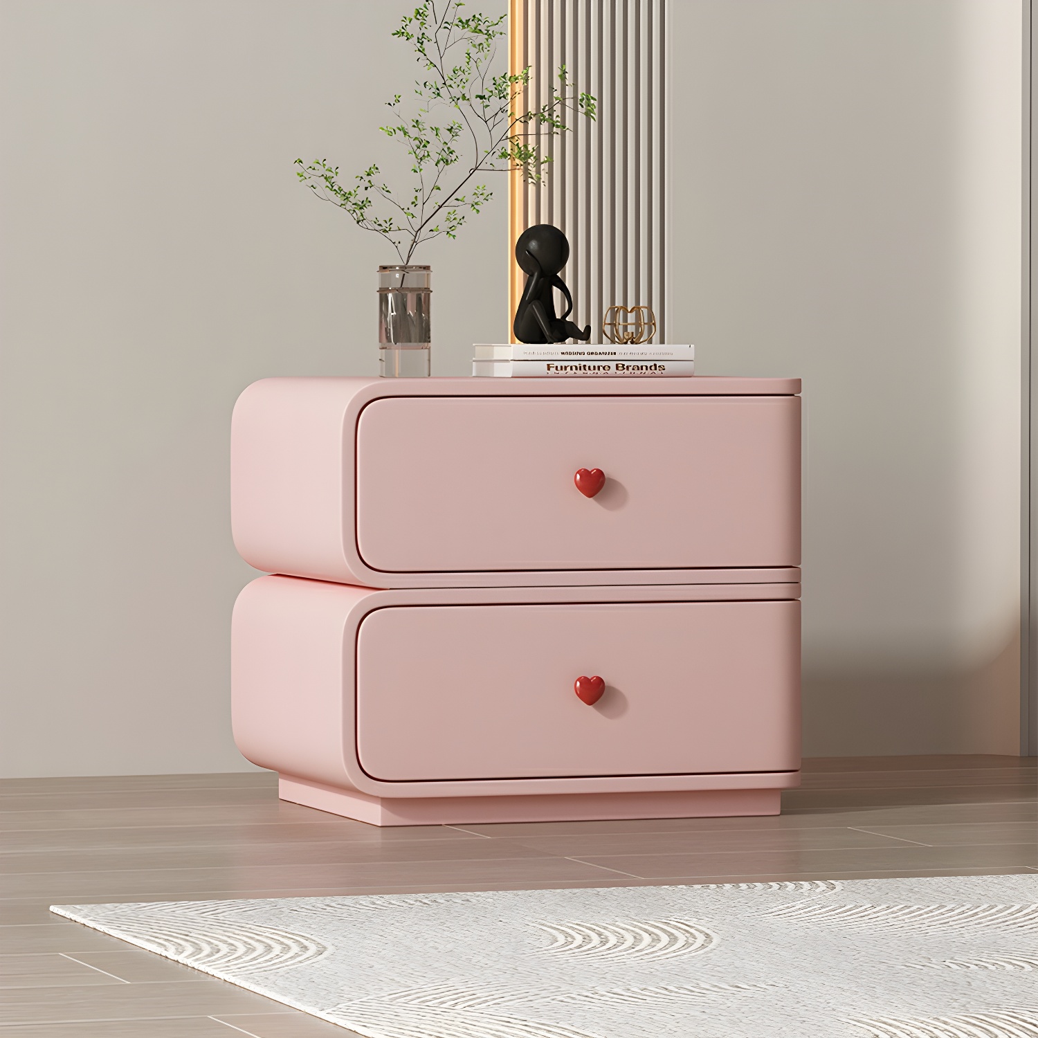 Contemporary Solid Wood Frame Nightstand with Microfiber Leather Silent Slide Two Drawers - image 12