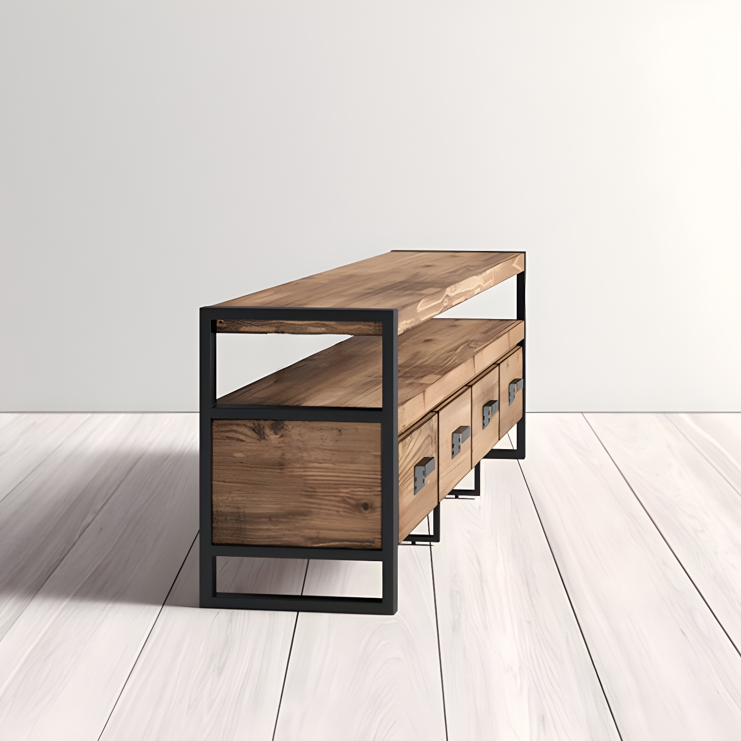 Industrial Wood TV Stand Console Open Storage TV Media Stand with Drawers for Living Room - image 9