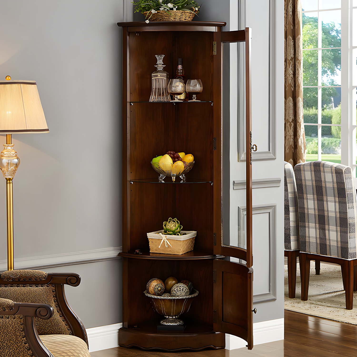 Industrial Triangle Accent Cabinet Solid Wood Storage Cabinet with Glass Doors - image 4
