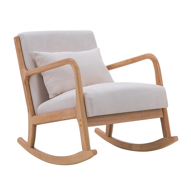 Indoor Use White Cotton Stationary Rocking Chair with Back & Arm - image 6