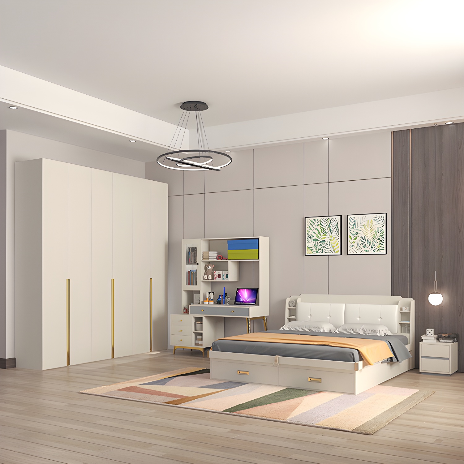 Modern White Wood Armoire with Drawers, Clothing Rod, and Shelves - image 3