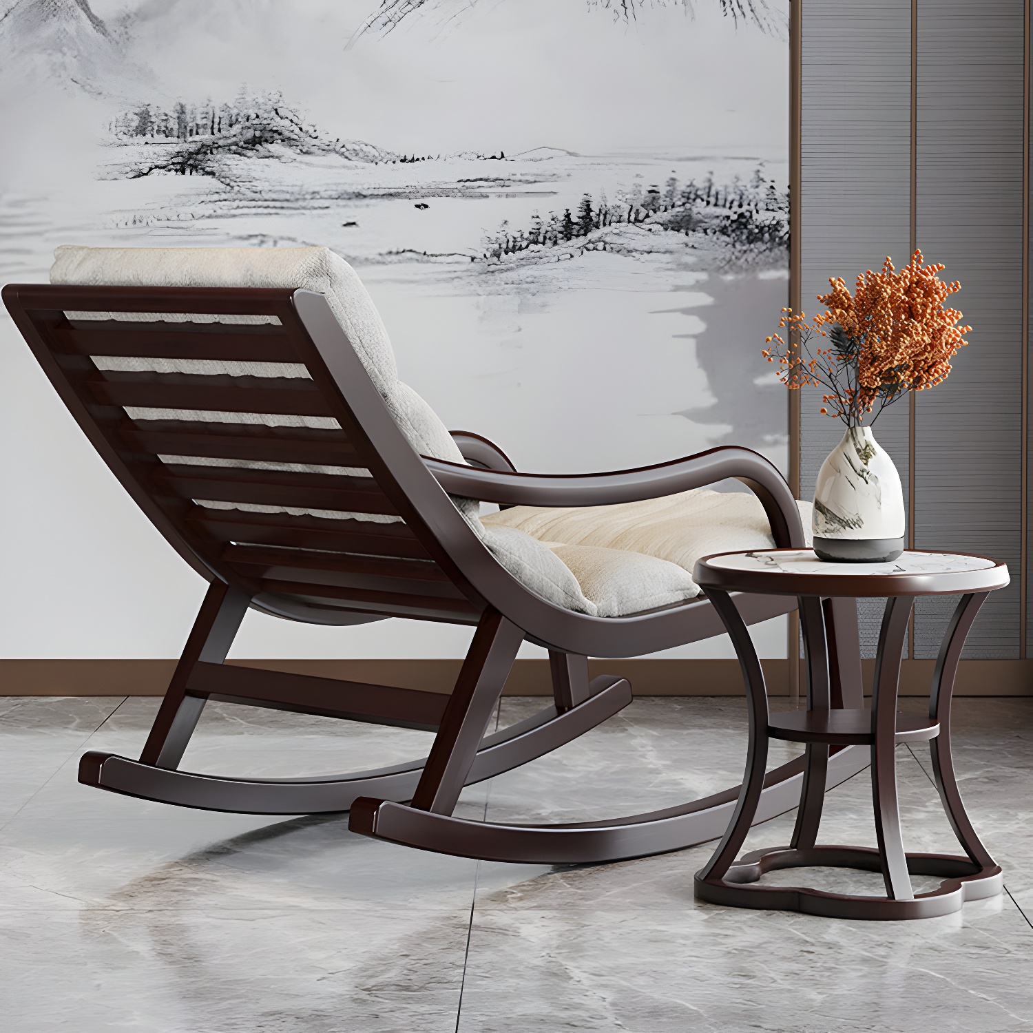 Reclining Solid Wood Living Room with Dark Legs Traditional Rocking Chair - image 9