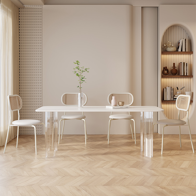 Minimalist Rectangular Slate Stone Dining Table Set with 4 Legs and Padded Chair Back - image 5