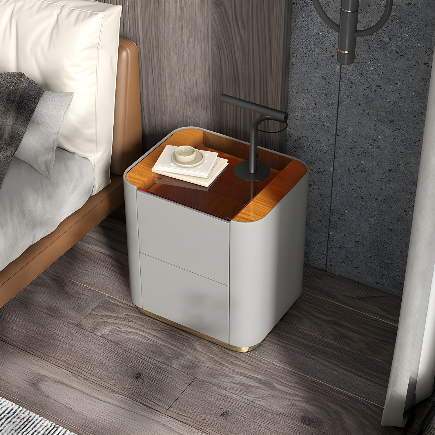 Wooden Nightstand with Tempered Glass 21.65" Tall 2 - Drawer Nightstand - image 6