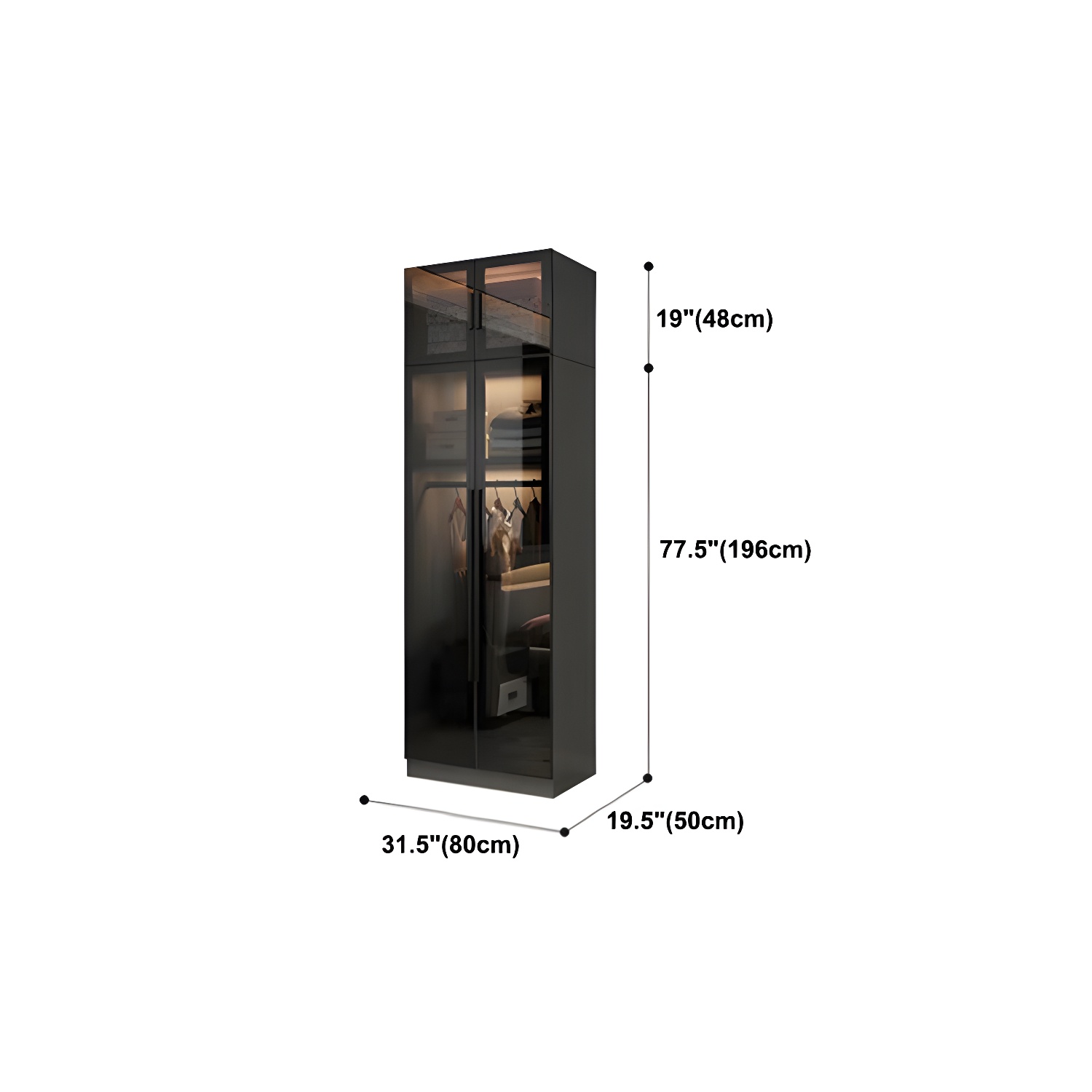 Black Glass Wardrobe Armoire Modern Style Wardrobe for Bedroom - image 19