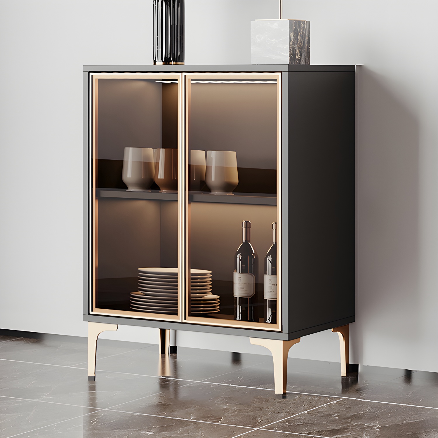 Contemporary Sideboard Cabinet for Dining Room with Glass Doors & Drawers Included - image 2