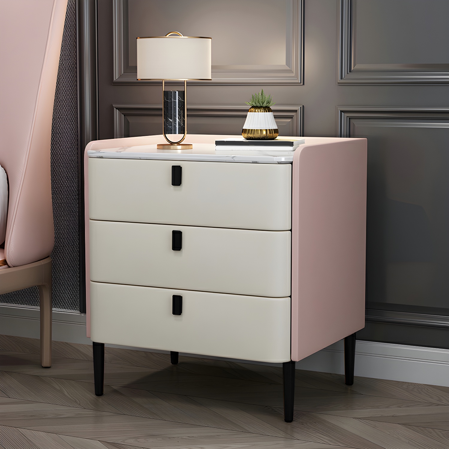 Glam Style Sintered Stone Top Drawer Storage Nightstand for Bedroom - image 22