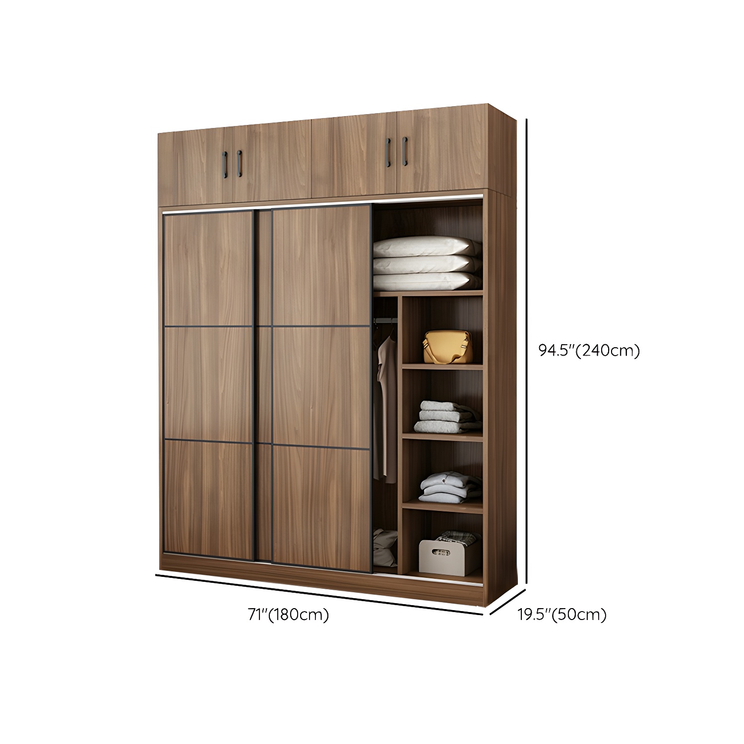 Non-Adjustable Traditional Brown Wood Wardrobe Armoire with Sliding Doors & Soft Close Drawers - image 19