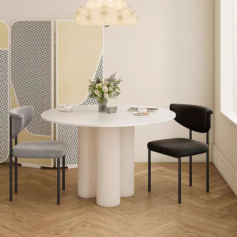 Ribbed Leg Circular-shaped Sintered Stone Dining Table with a Fixed Table Top for 2/for 4 in a Modern Simple Style - image 6