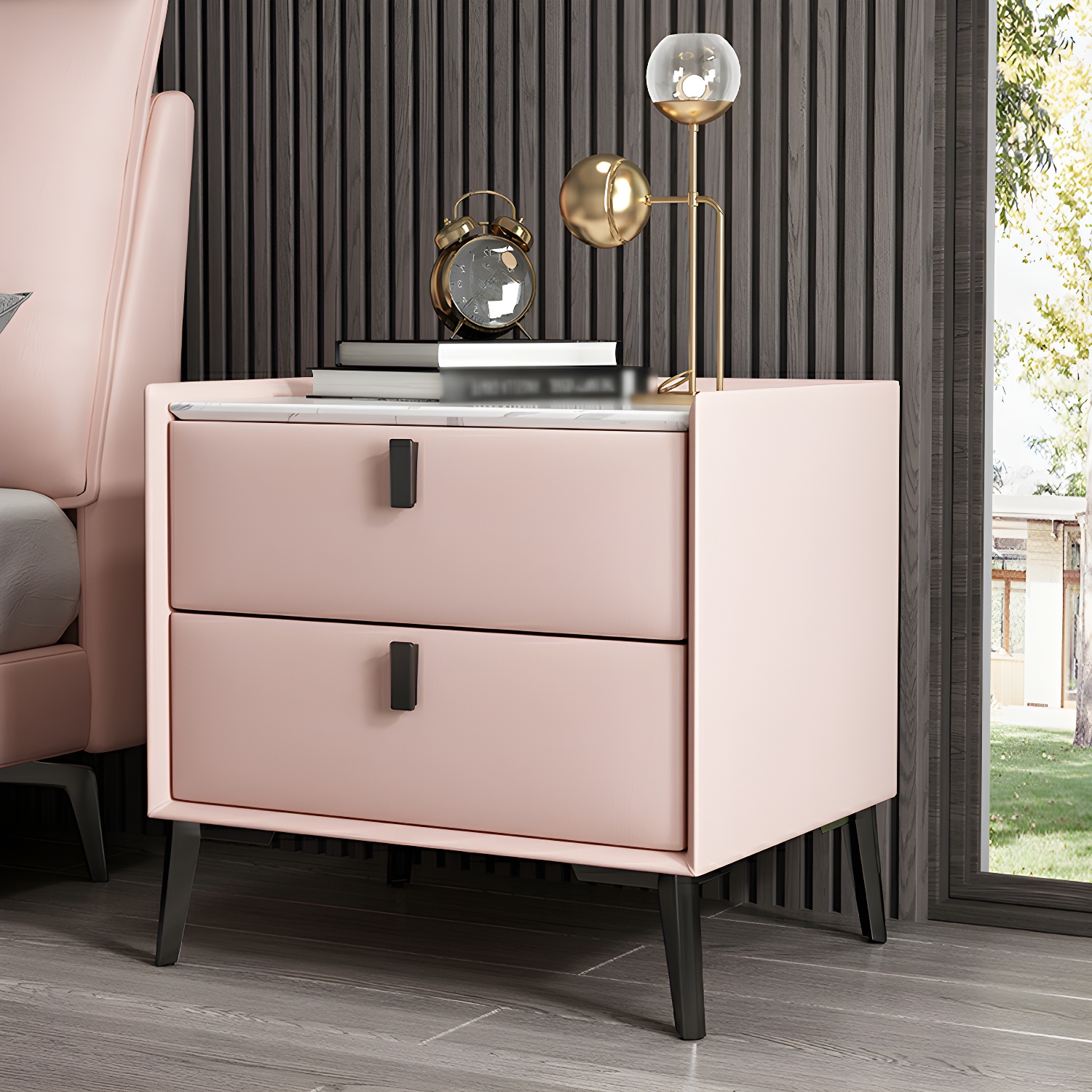 Contemporary 4 Legs Storage Drawer Nightstand with Black Handles for Bedroom - image 12