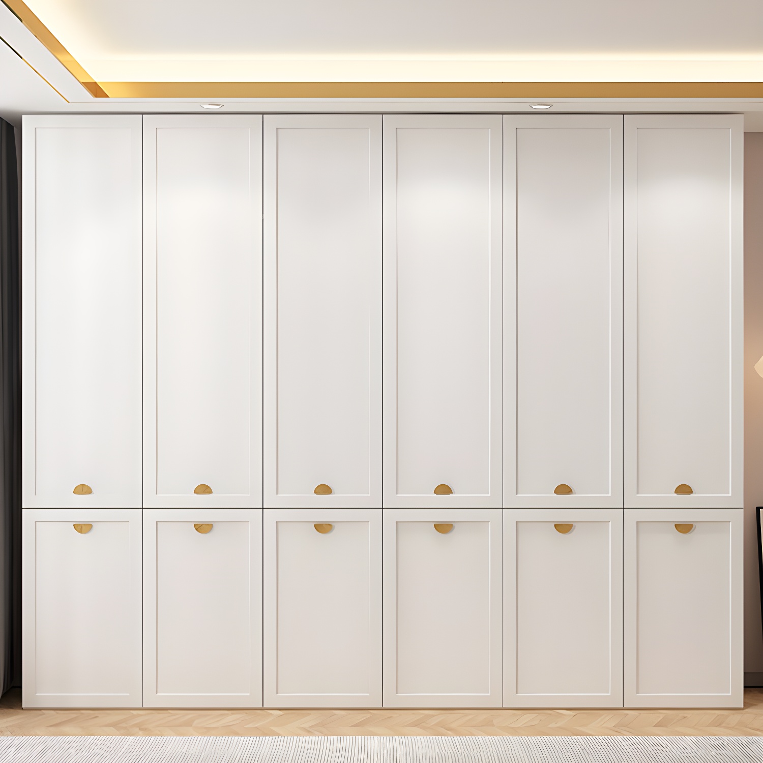 Modern Solid Color Shelves Hinged Doors Cloth Rod Included Cabinet in Beige - image 4