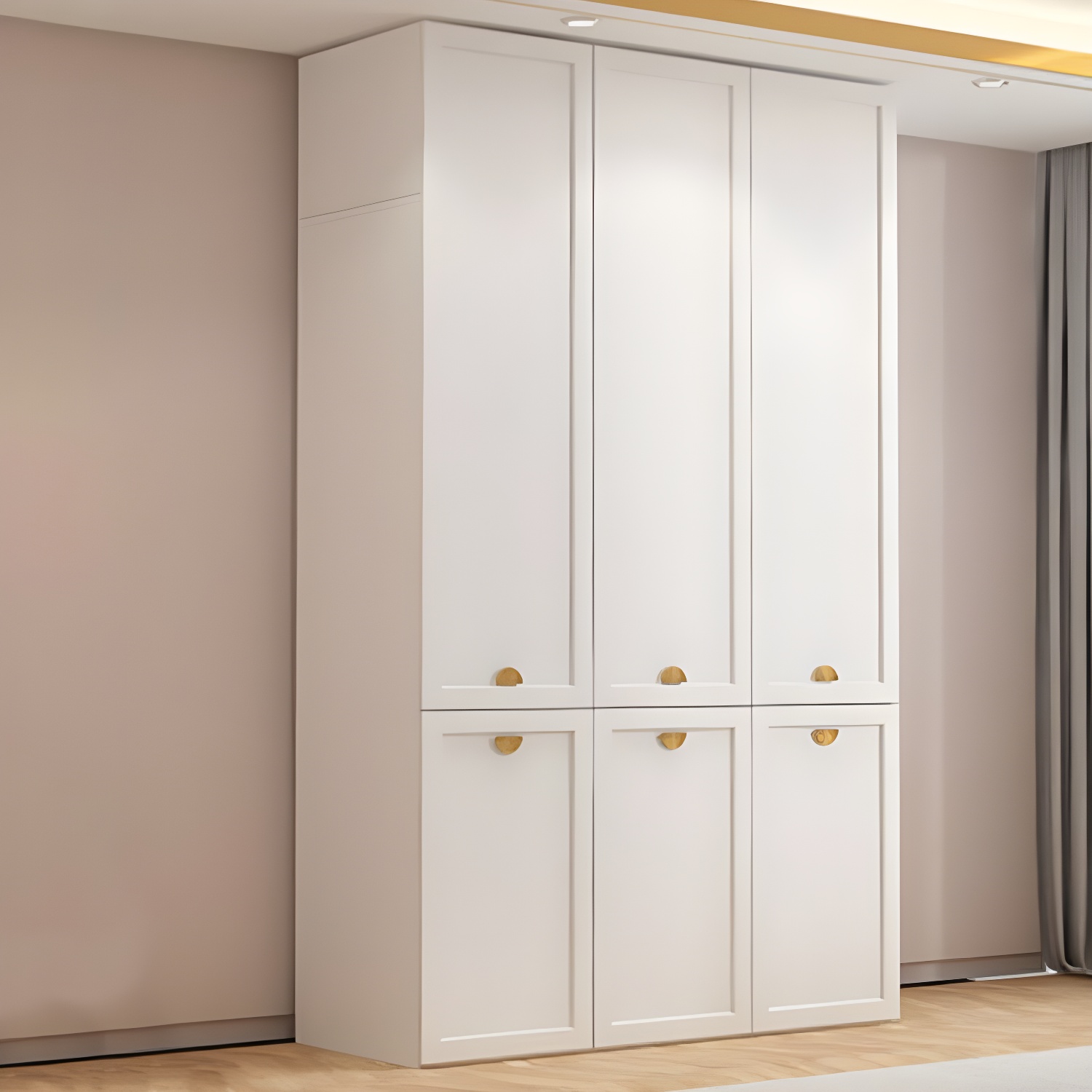 Modern Solid Color Shelves Hinged Doors Cloth Rod Included Cabinet in Beige - image 12
