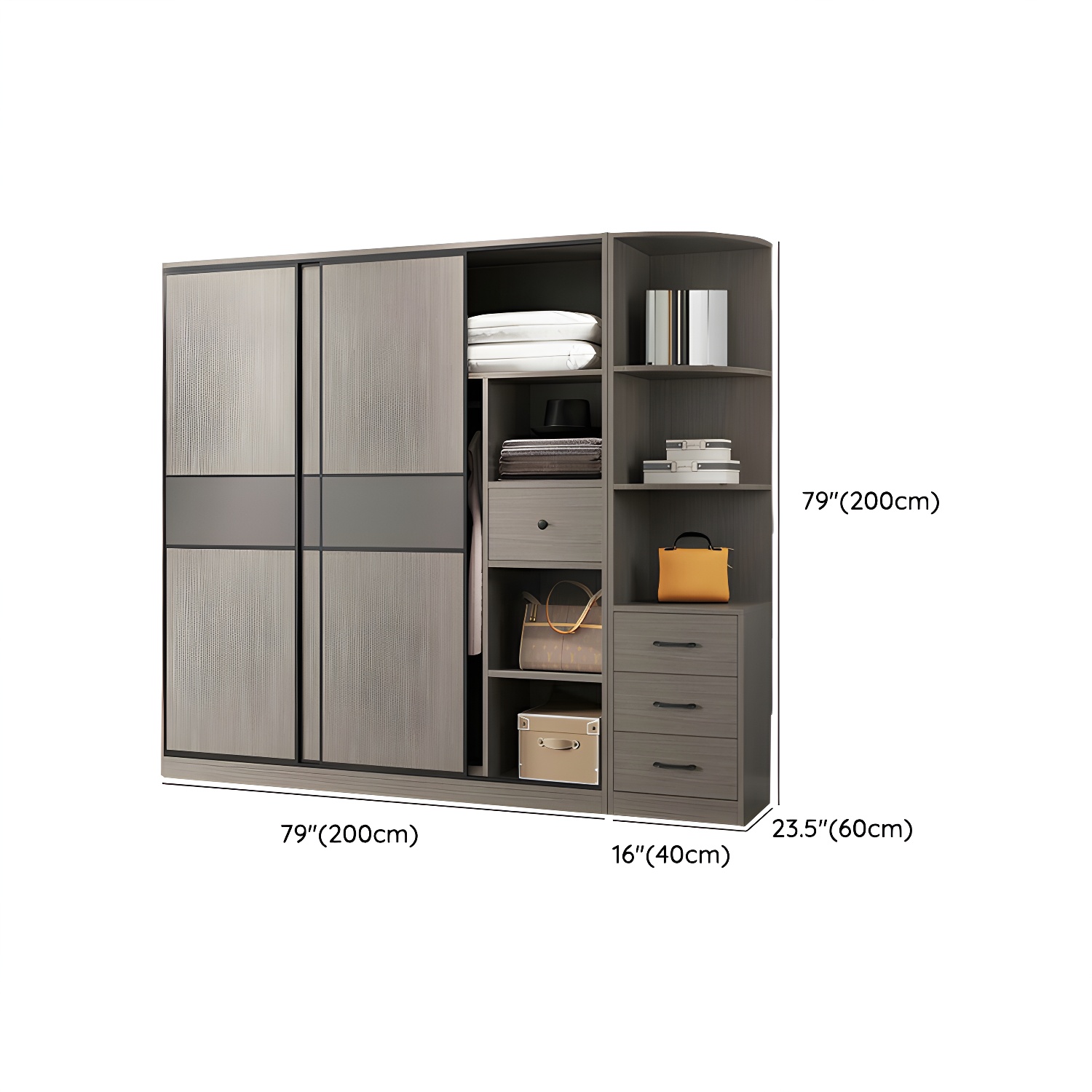 Contemporary Plate Storage Wood Wardrobe with Clothing Rod and Shelves in Light Grey - image 18