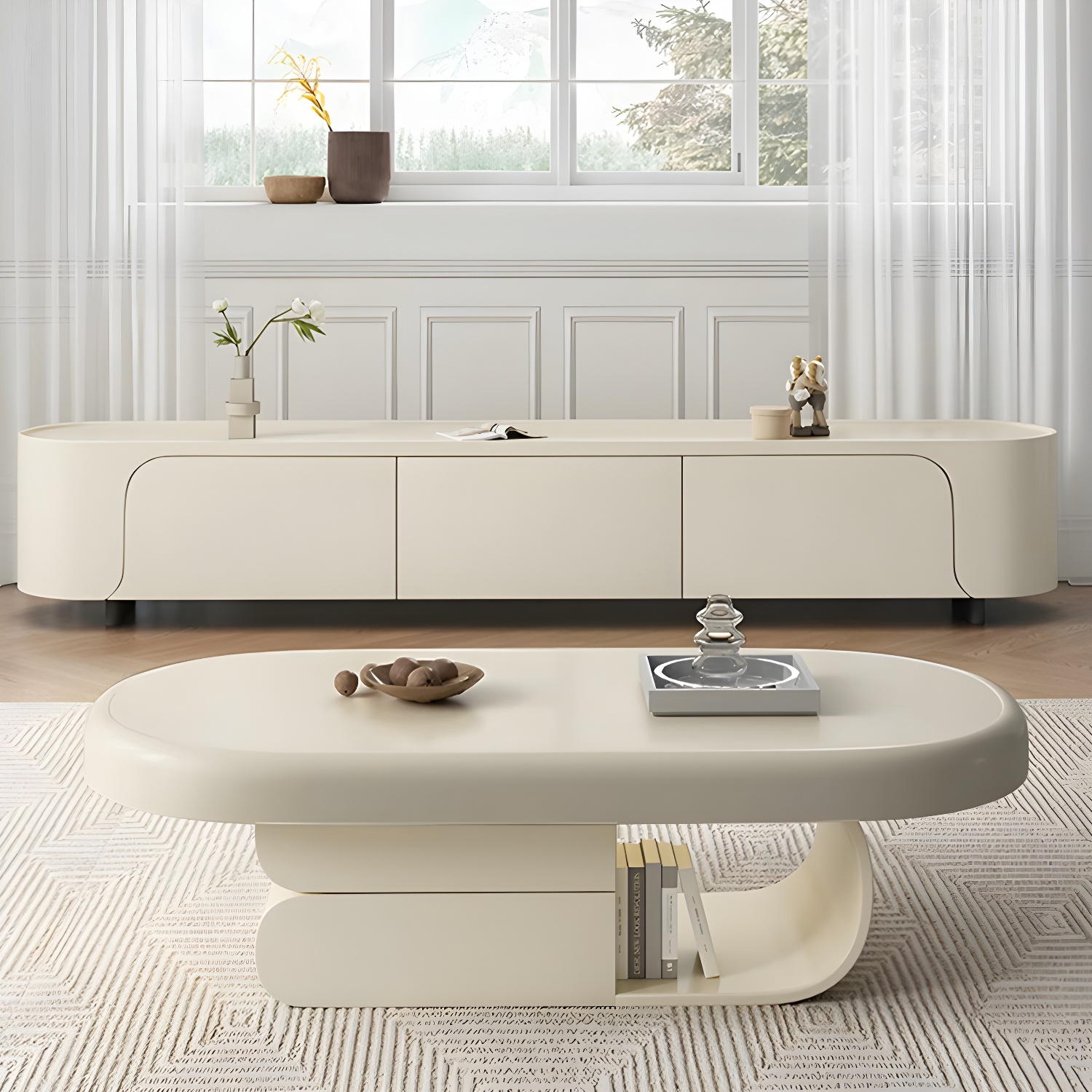 Modern Oval White Coffee Table with Storage, Shelves, and Drawers - image 6