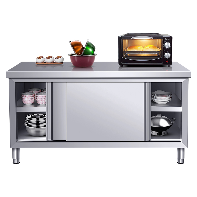 Silver Scullery Sink Cabinet with Reflecting Stainless Alloy Countertop, Self-supporting and Culinary Equipment Storage - image 3