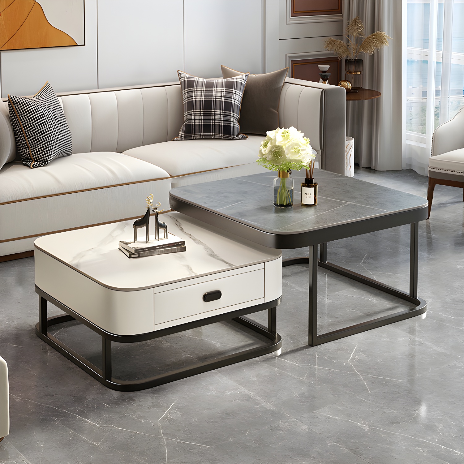 Slate Coffee Table Square 2 Nesting Coffee Table Set for Living Room - image 10