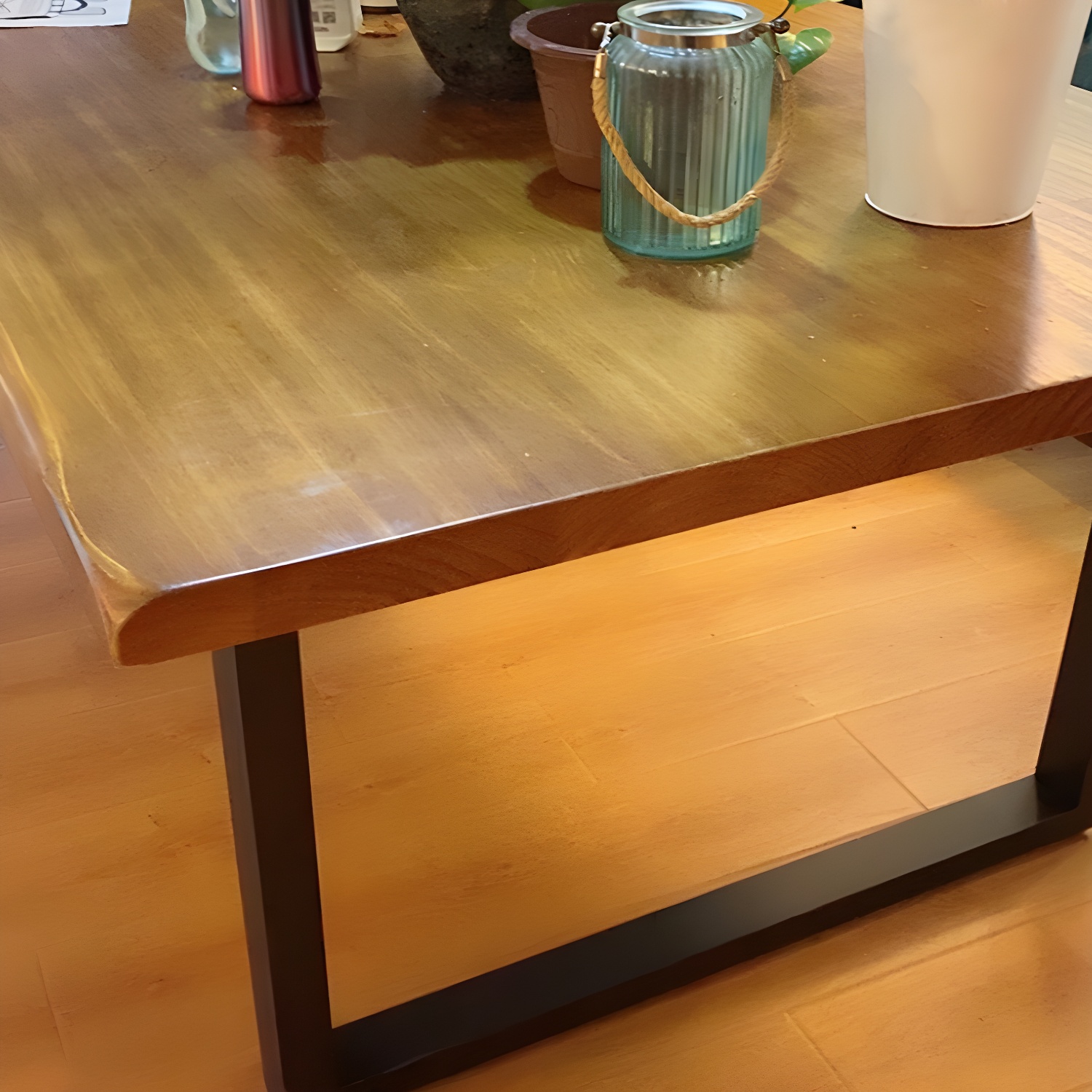 Rectangle Double Pedestal Industrial Dining Table Fixed Table of Solid Wood - image 6