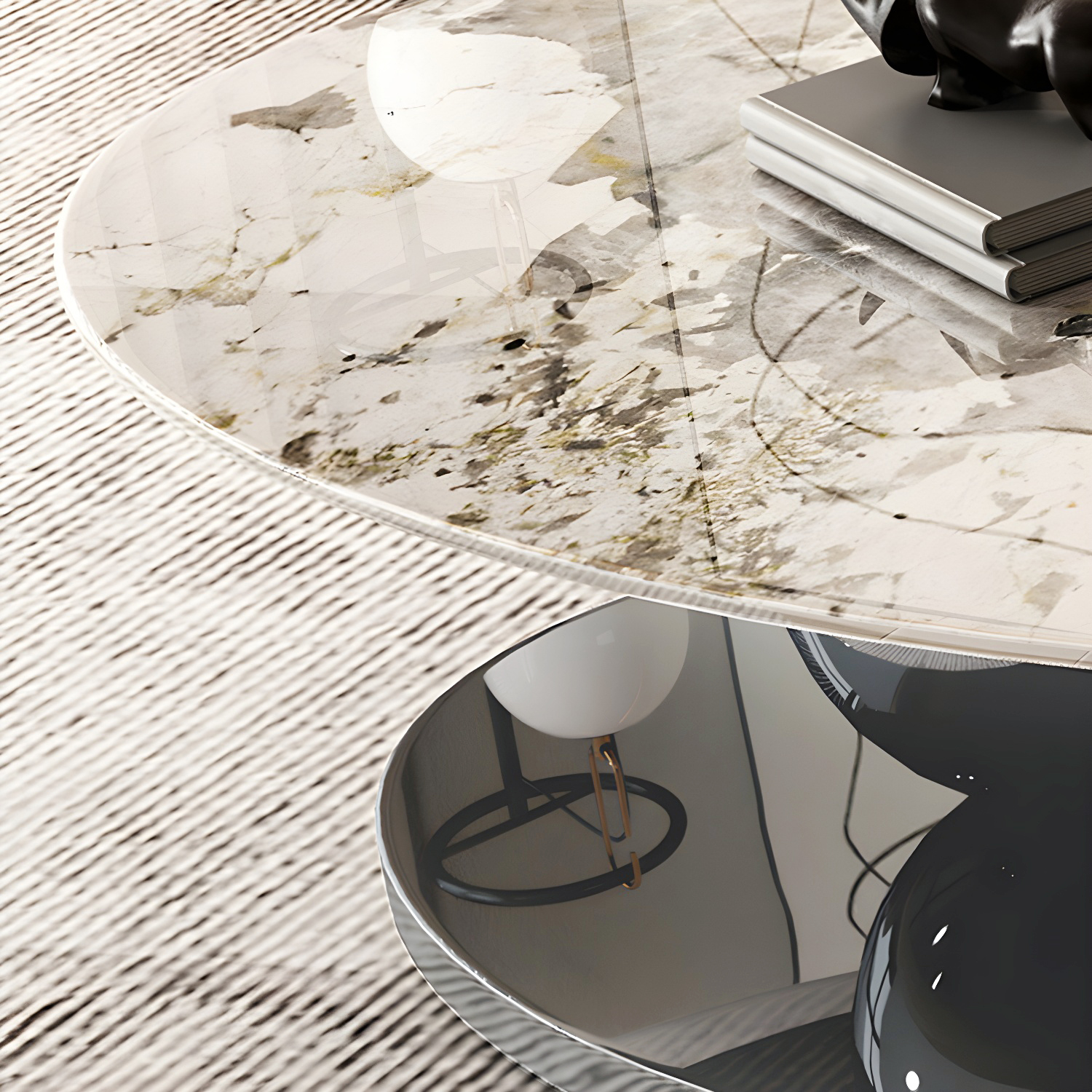 Oval Coffee Table with Stainless Steel Base Made of Rock Sheet - image 9