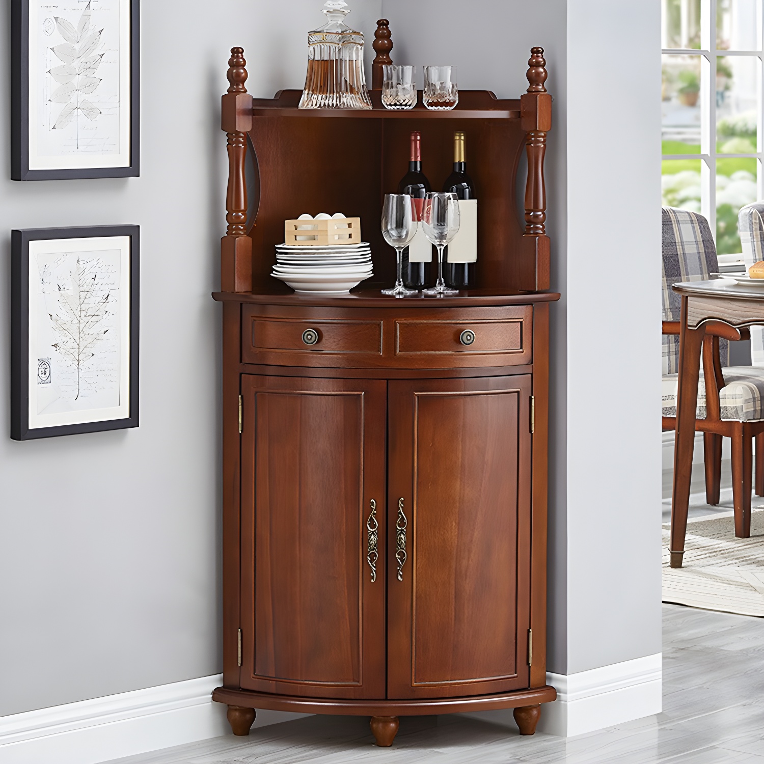 Mid-century Modern 1- Door Cabinet Wooden Corner Cabinet with Shelf