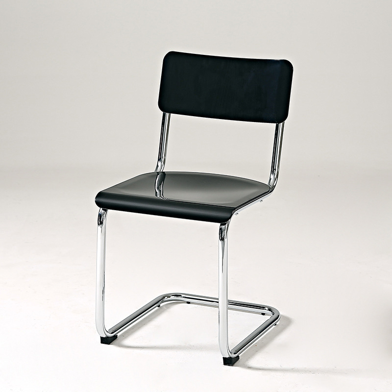 Cantilever Stable Armless Chair with Foot Pads, Open Back and Metal Base in a Modern Style