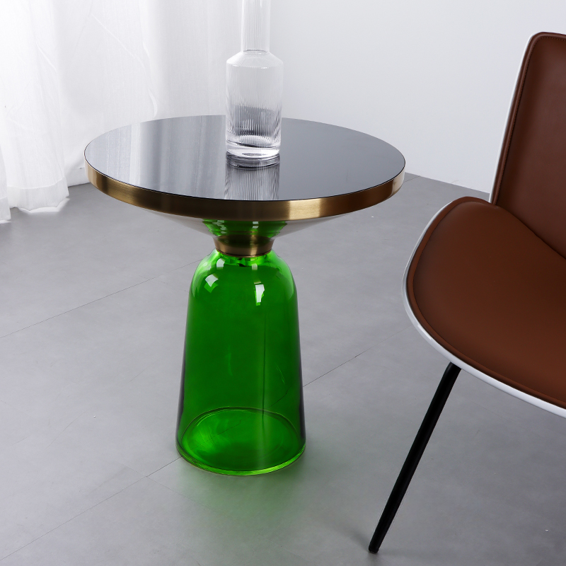 Simplistic Single Side Table with Hardened Glass and Plinth Base, Rounded Top - image 3