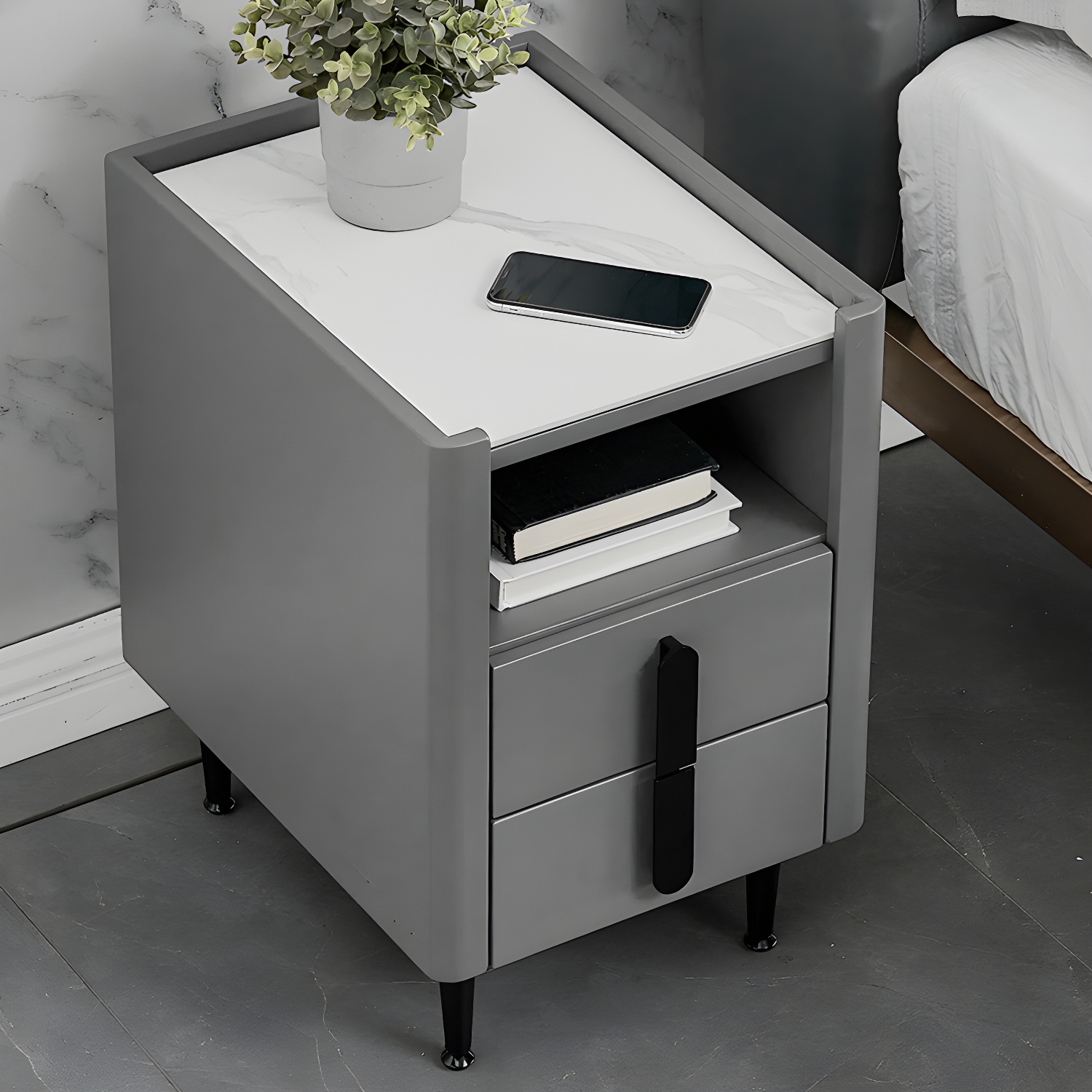 2-drawer Nightstand 21.65" Tall Lighting Station Bedside Cabinet - image 13