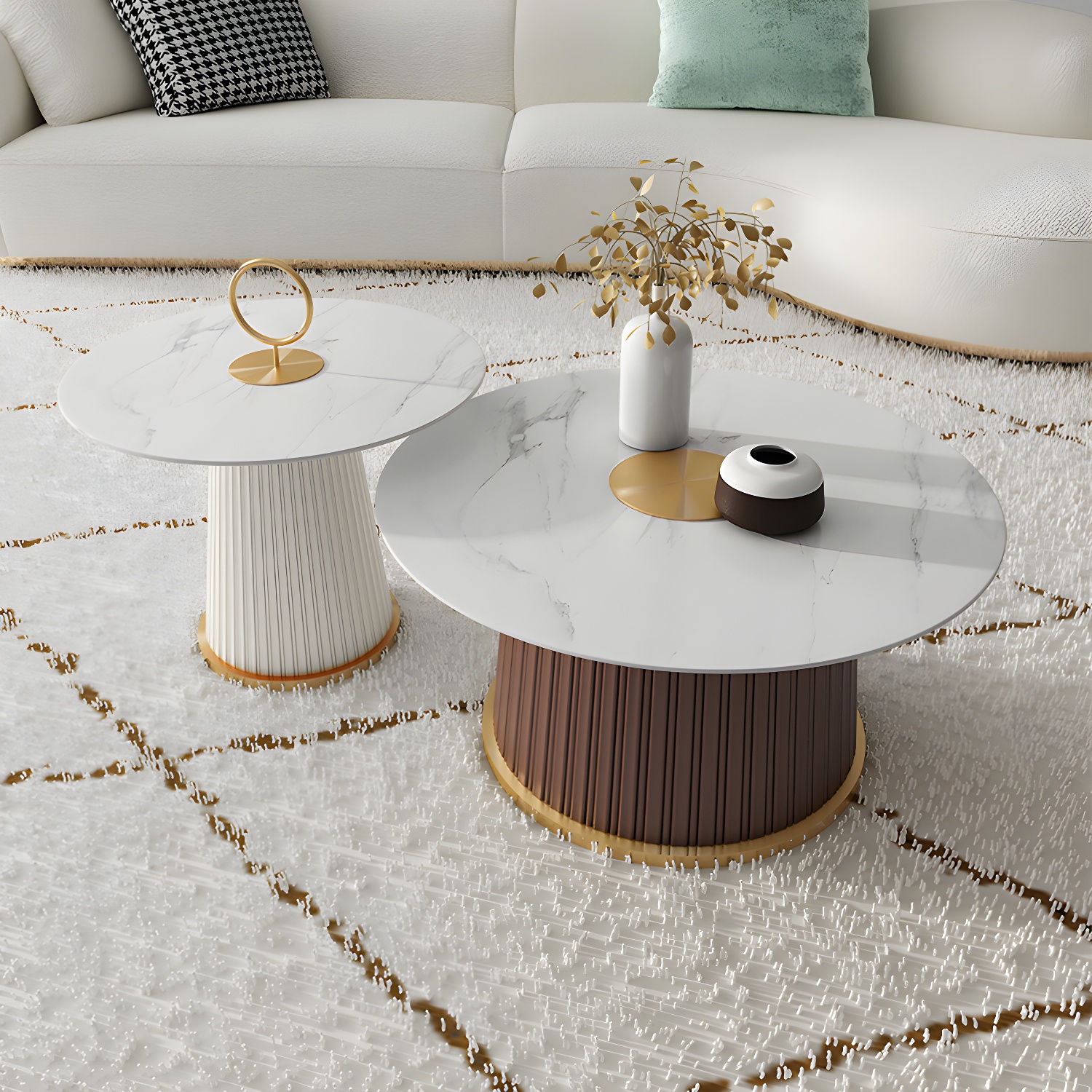 Modern Metal Cocktail Table Round Pedestal Coffee Table - White - image 14