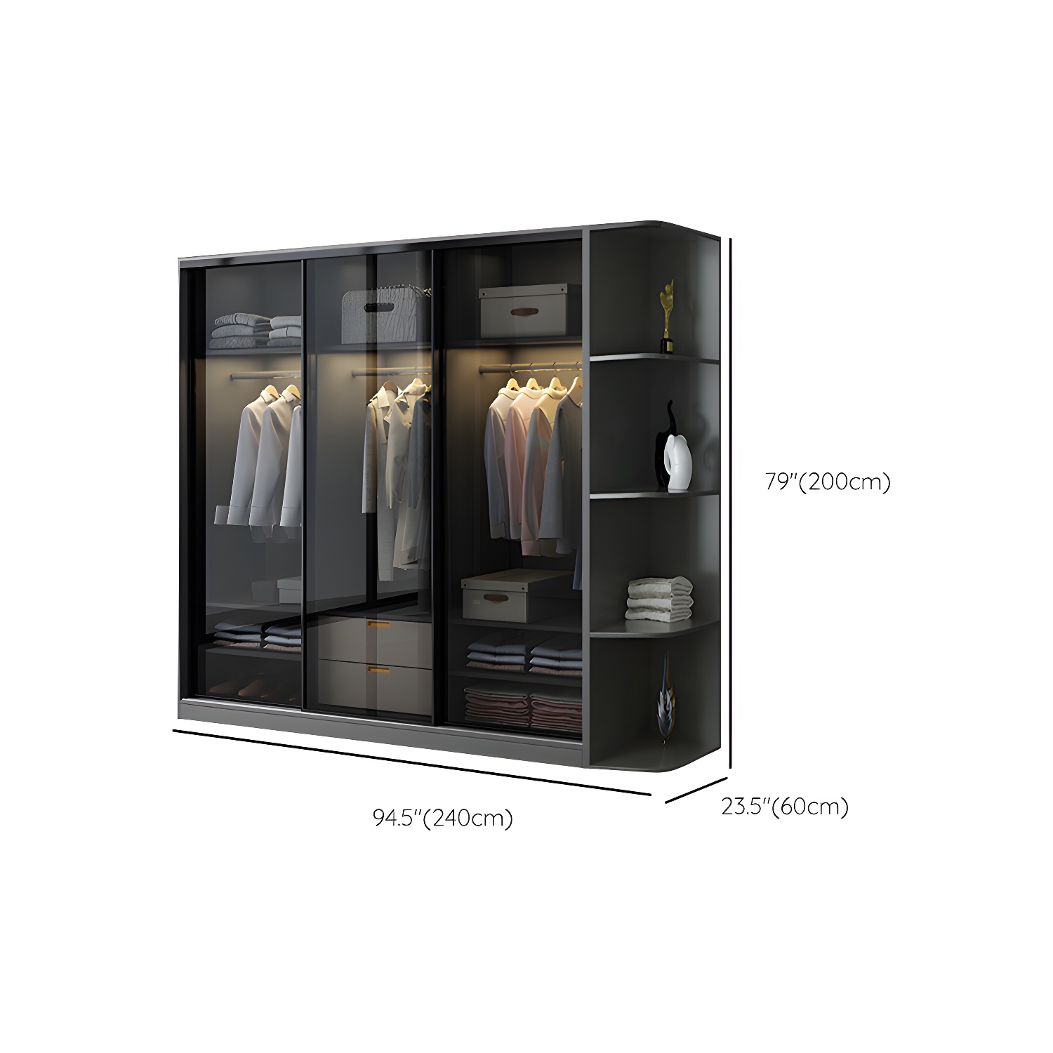 Black Wardrobe Cabinet Contemporary Glass Wardrobe Armoire for Home - image 24