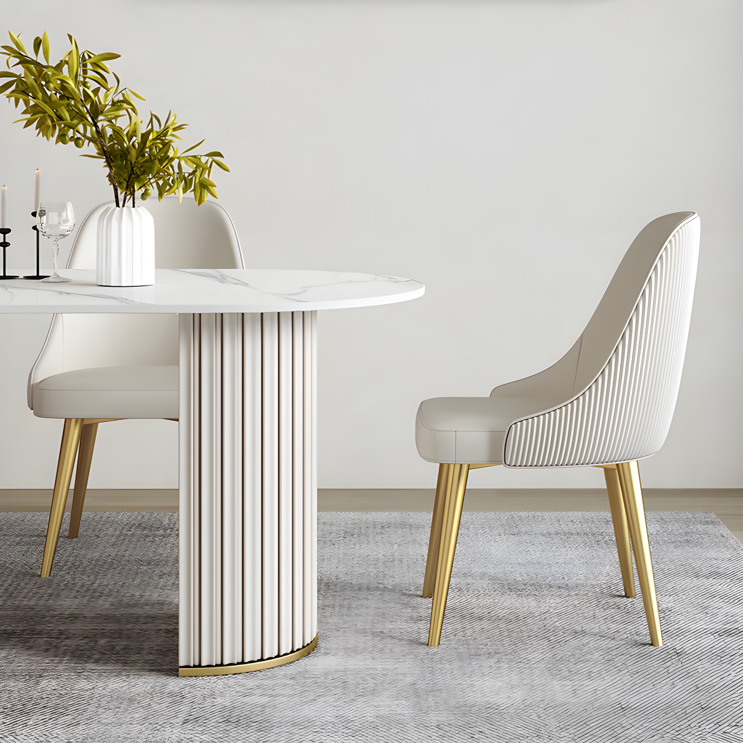 Glam White Sintered Stone Dining Table Set Oval 1/2/5/7 Pieces Dining Set for Home Use - image 8