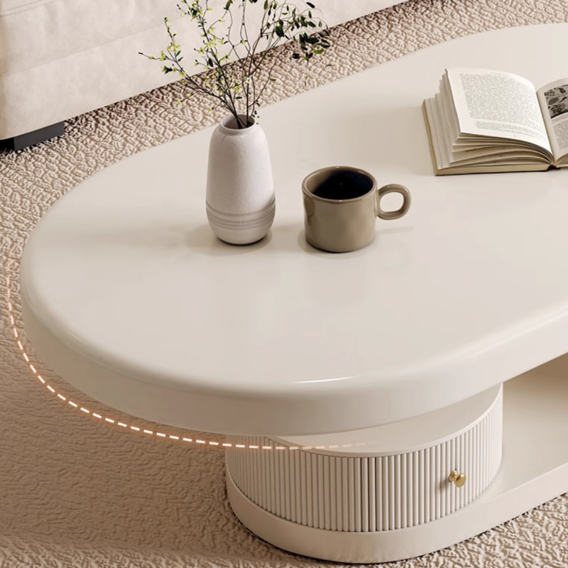 Minimalist Oval Wooden Coffee Table with 1 Shelf and White Top - image 10