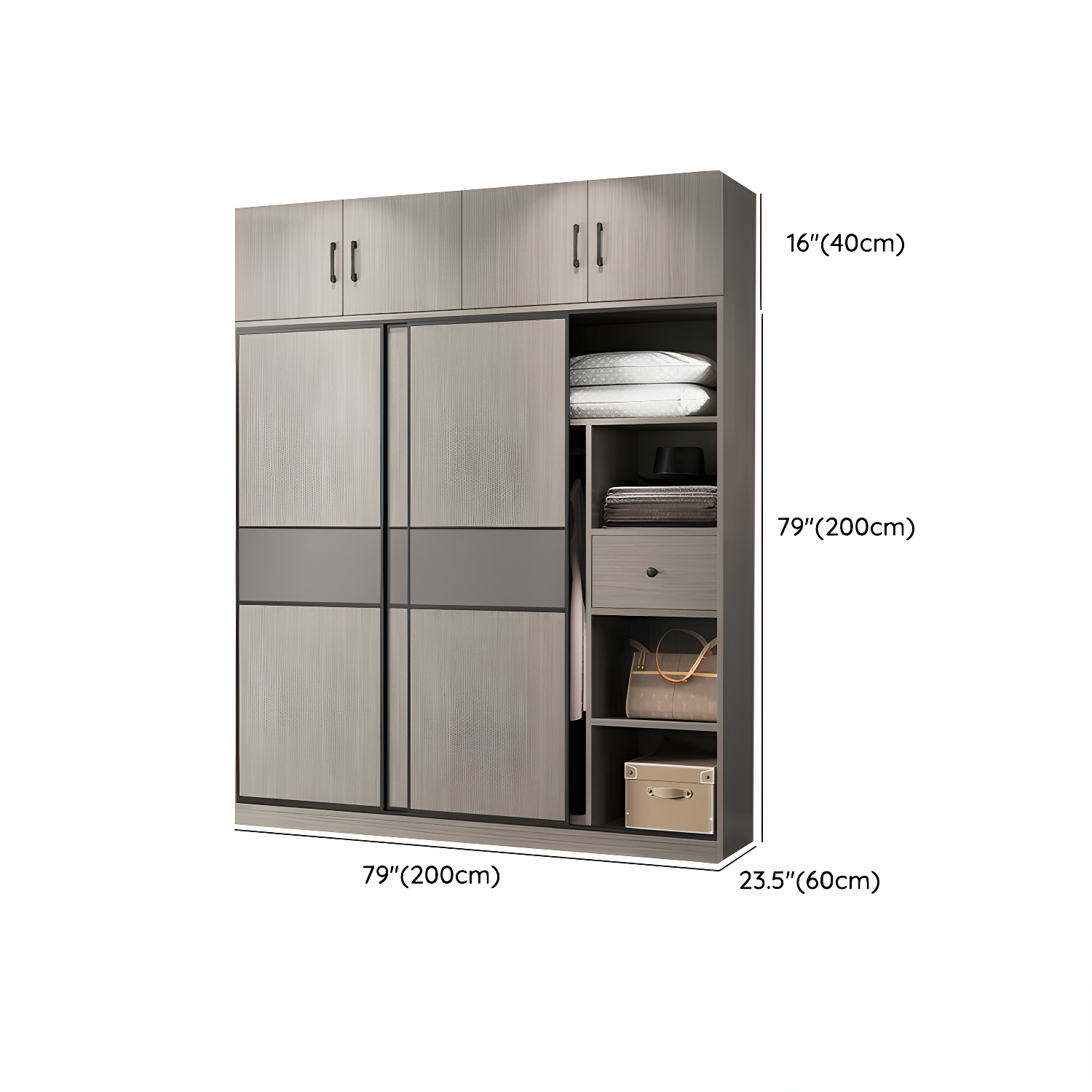 Contemporary Plate Storage Wood Wardrobe with Clothing Rod and Shelves in Light Grey - image 12