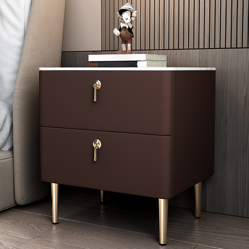 Minimalist 2-Drawer Stone Countertop Bedside Cabinet with Legs - image 3