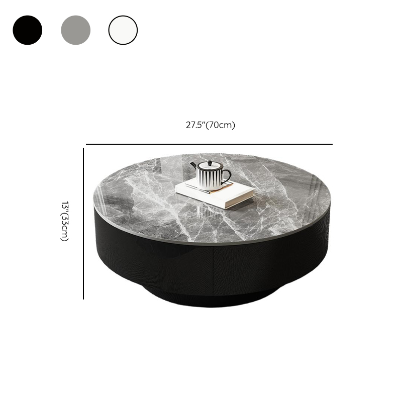 Elegant 1-Tier Circular-shaped Slate Side Table with Drum Base and Midnight Black Top, Includes 2 Drawers/1 Drawer - image 10