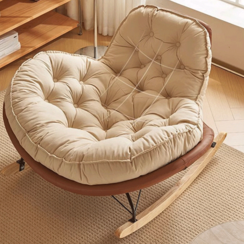 Modish Rocking Couch Chair with Spindle Back, Flannel Upholstery, Padded Design, Rear Support, and Stationary Base - image 11