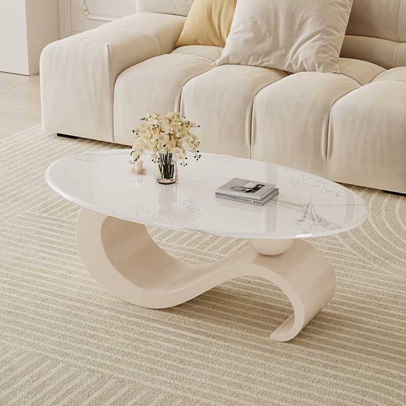 Simple Rock Coffee Table Chalk Scratch-proofed with Oblong/Circular Tabletop & Abstract/Stump Base for Foyer