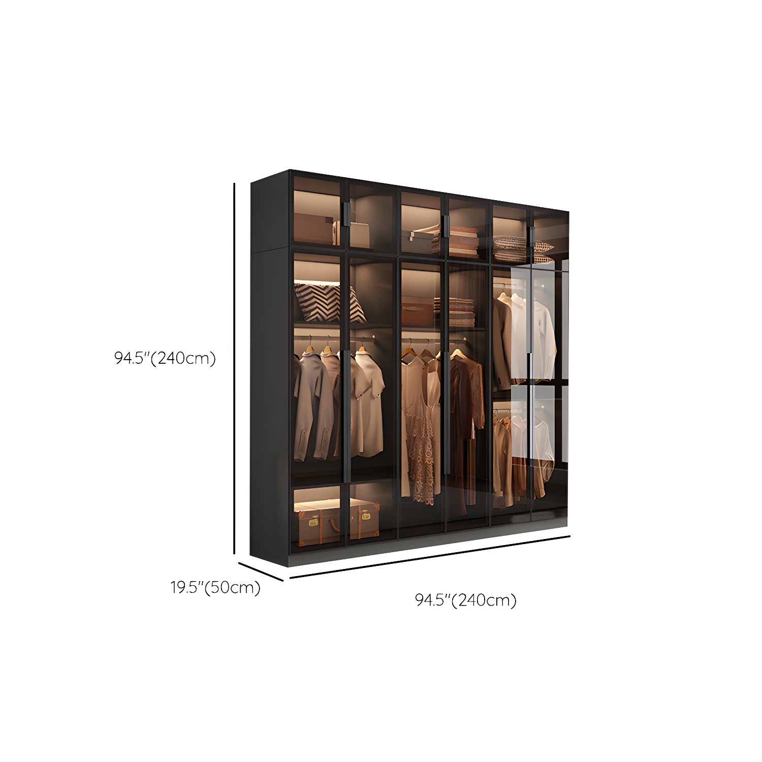 Modern Wooden Frame Wardrobe Freestanding Multifunctional Wardrobe Tempered Glass Doors - image 20