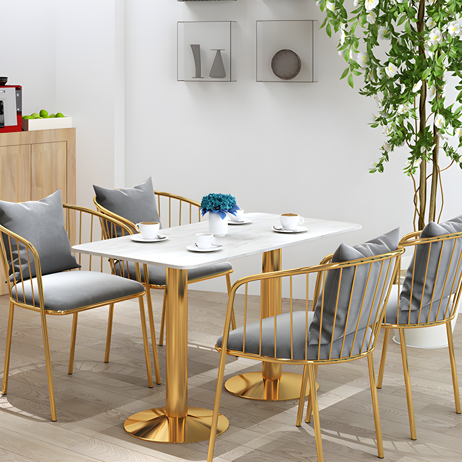Sintered Stone Dining Table Traditional Luxury Dining Table with Gold Base - image 22