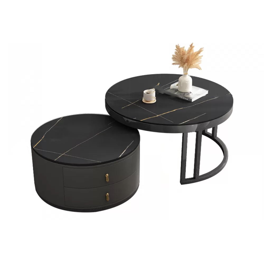 Round Nesting Coffee Table Set Frame Modern Storage Coffee Table