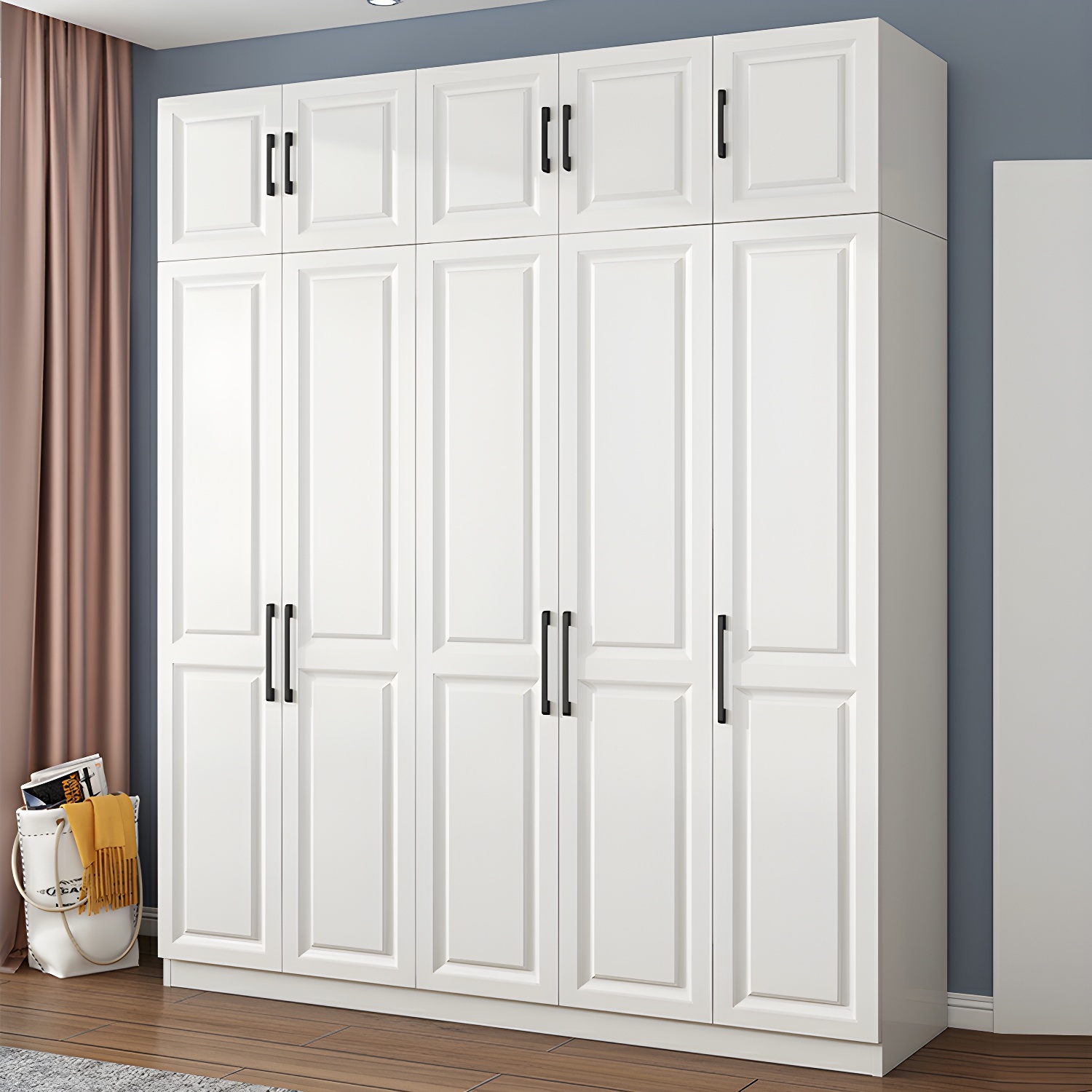 Modern White Wood Wardrobe Armoire with Shelves & Clothing Rod - Spacious and Stylish - image 11