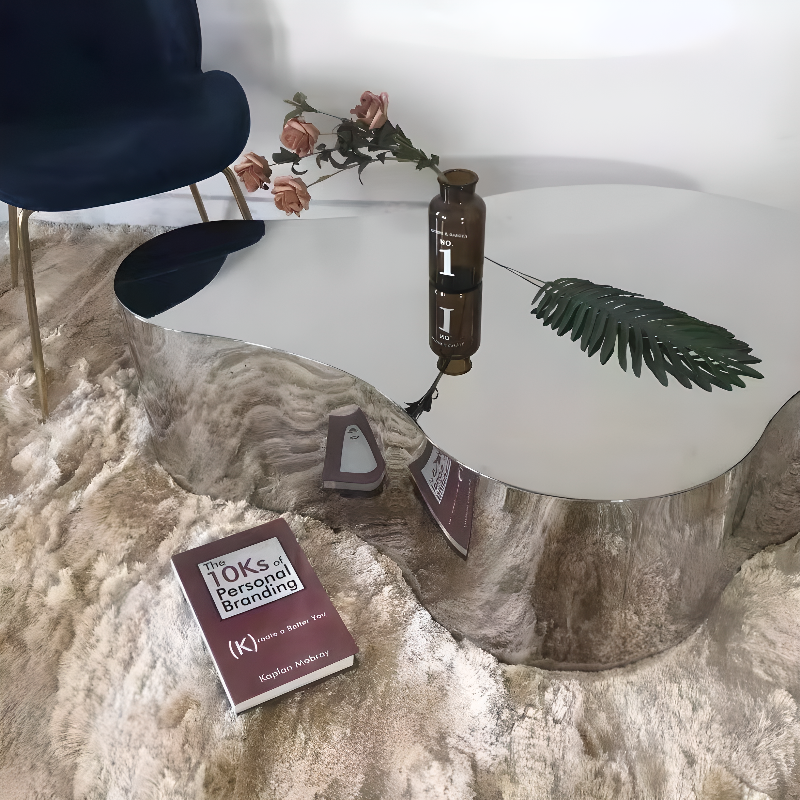 Silver Alloy Irregular/Circular-shaped Accent Table for Small Spaces - image 8