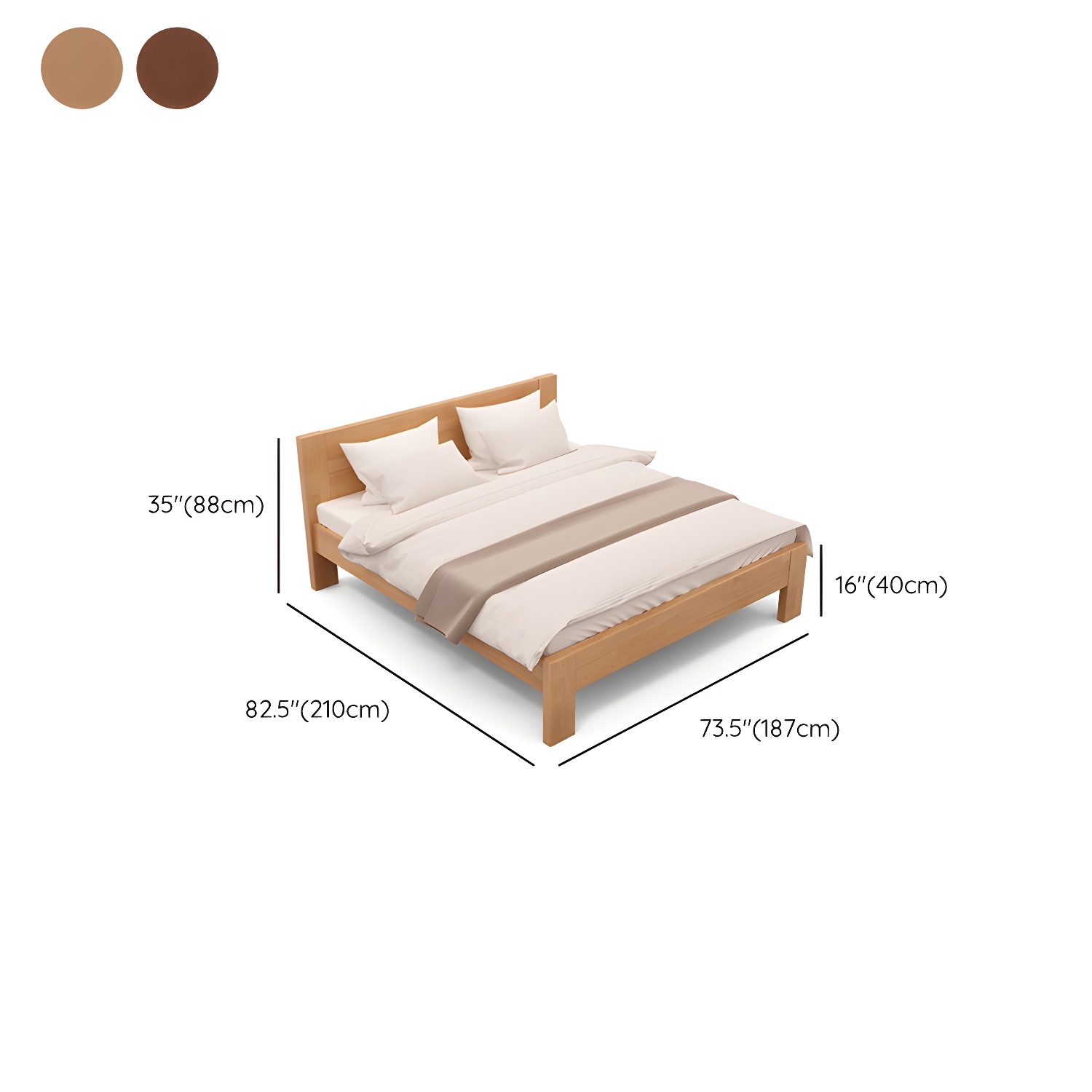 Modern Solid Color Panel Bed Rubberwood Standard Bed with Headboard - image 14