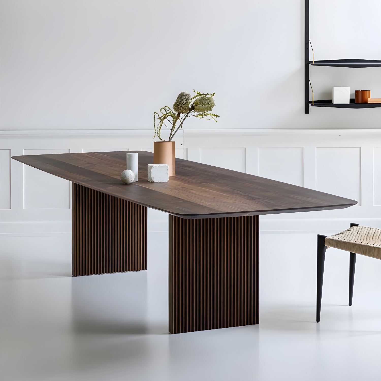 Matte Finish Dining Table with Double Pedestal Pine Wood Dinette Table for Kitchen - image 3