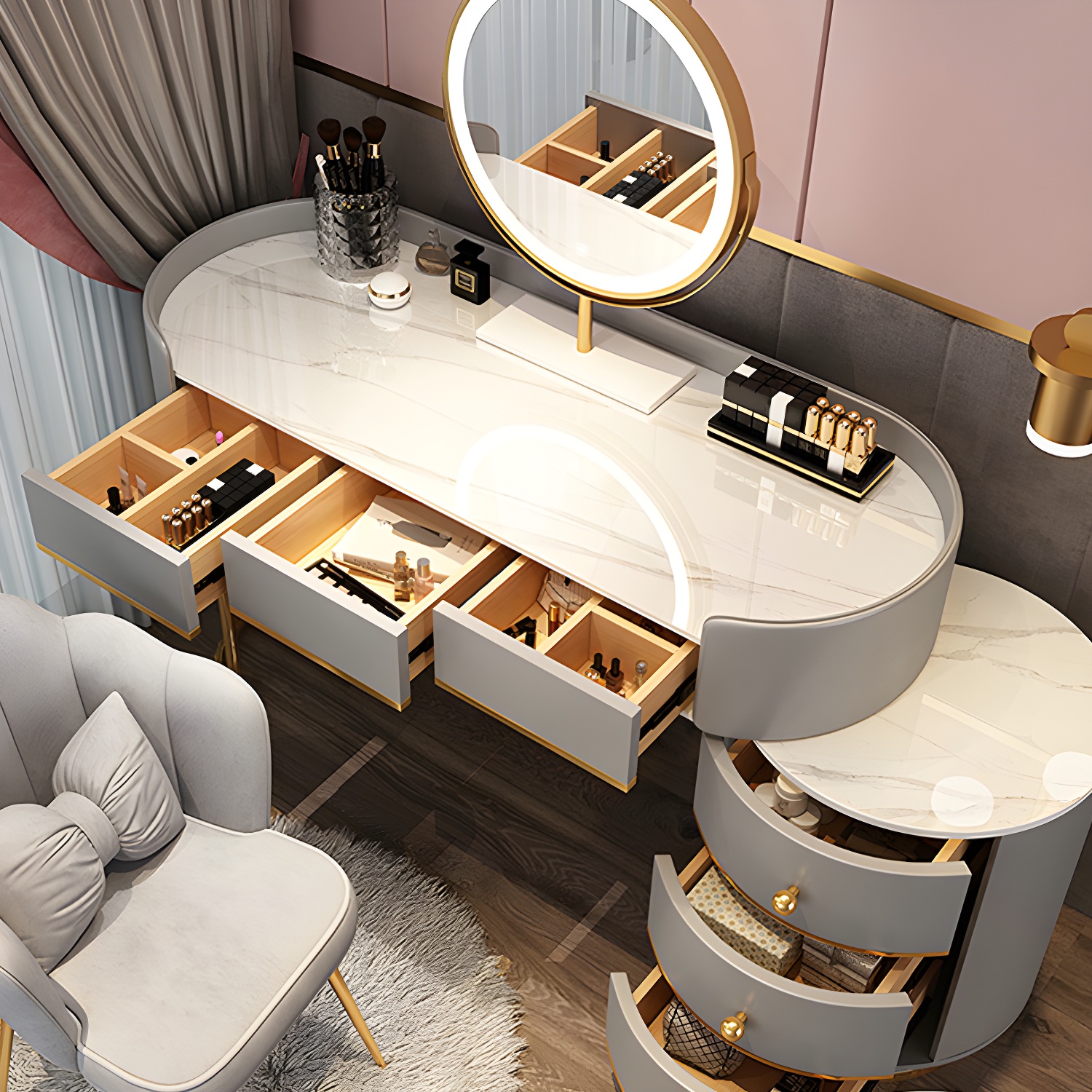 Glam Dressing Table Storage Box with Makeup with Drawers for Bedroom - image 14